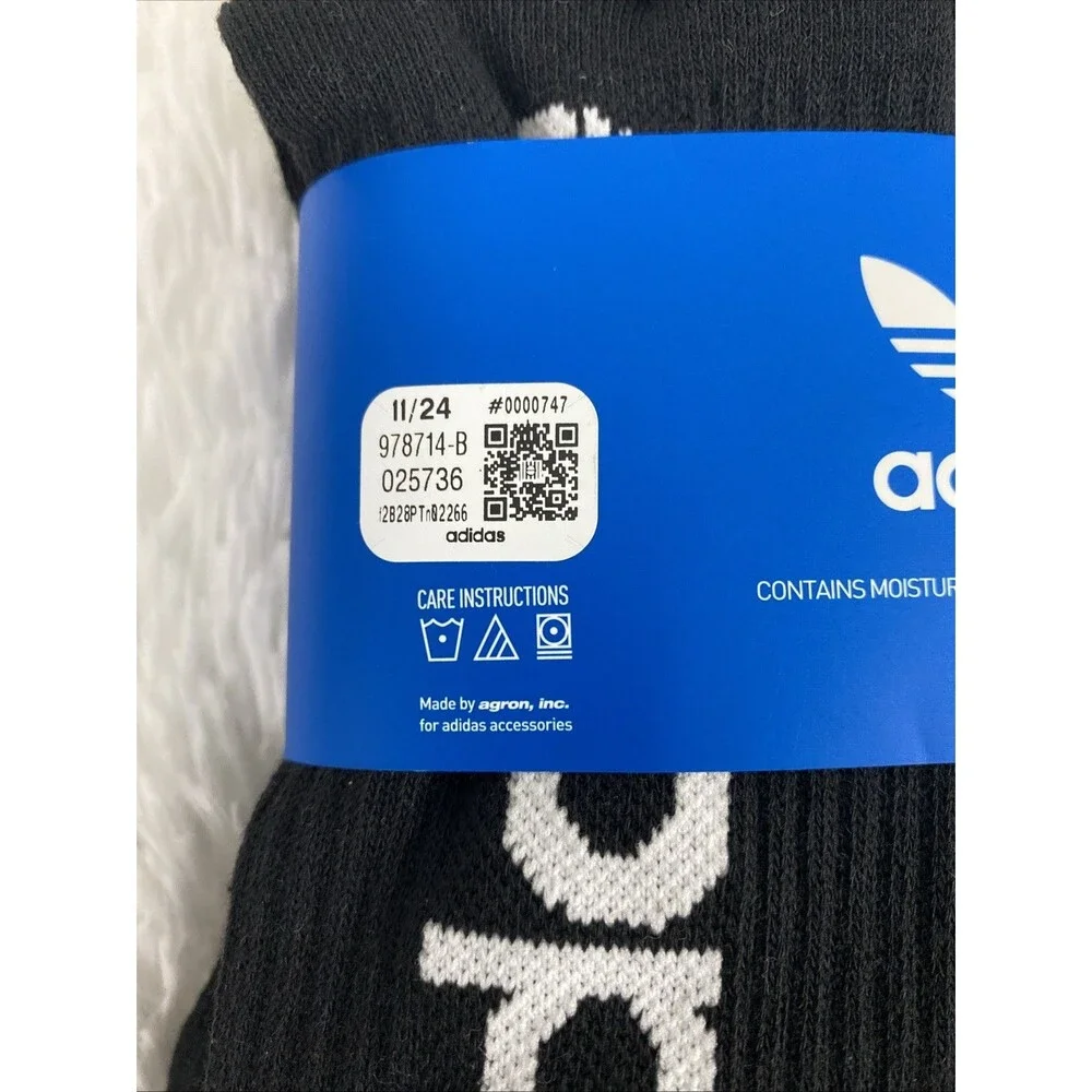 Adidas Originals Men's Crew Socks 6 Pair Sport Shoe Size 6-12 Black White